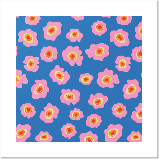 Pink Blue Abstract Flower Pattern Wall Art by JunkyDotCom